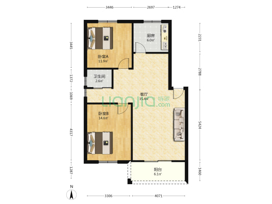 义和家园南区 2室1厅1卫 90平方