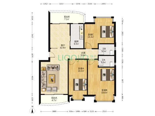翡翠居 3室1厅2卫 131平方