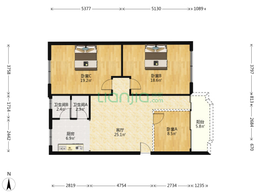 顺兴大厦 3室1厅2卫 103平方