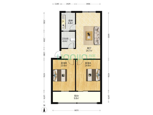 冠京家属院 2室1厅1卫 88平方