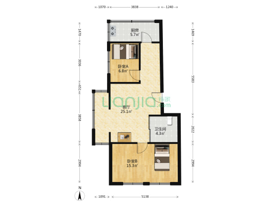 公交红旗小区北区 2室1厅1卫 71平方