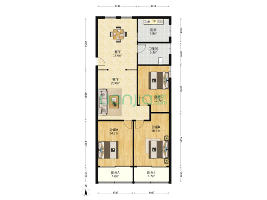 协和苑 3室2厅1卫 127平方