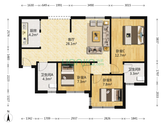信和一号汇 3室1厅2卫 79平方
