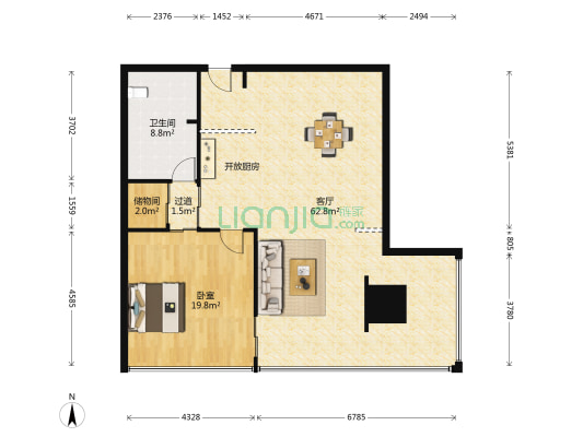 美年广场 1室1厅1卫 135平方