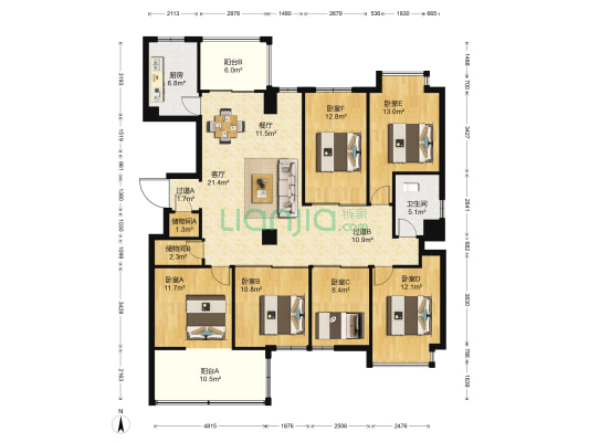 金茂公寓 6室2厅1卫 185平方
