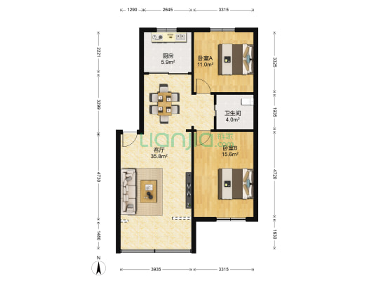 西固花园 2室1厅1卫 97平方