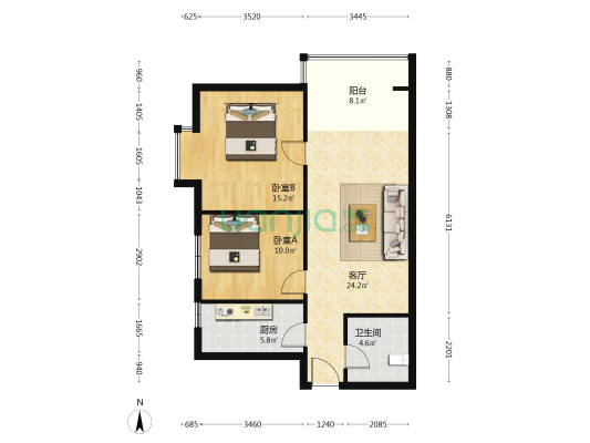 金海湾 2室1厅1卫 86平方