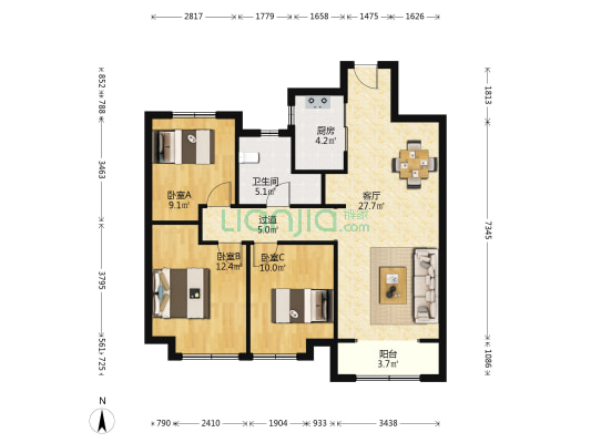 锦绣城悦园 3室1厅1卫 110平方