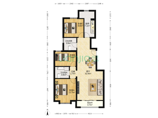 紫郡府 3室1厅2卫 106平方