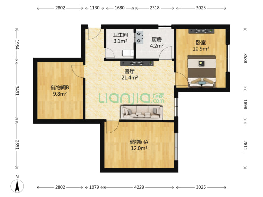 双楠二区 1室1厅1卫 78平方