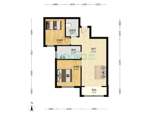 百川格外 2室1厅1卫 84平方