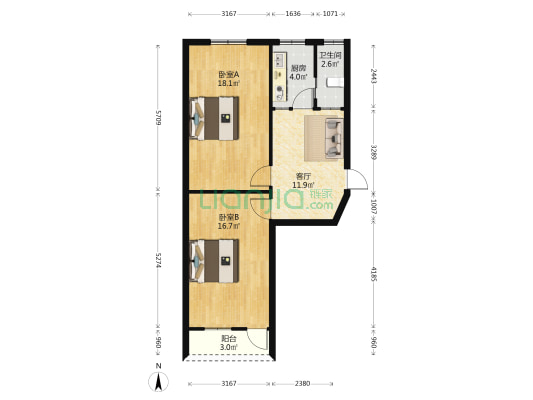 白马北路177号 2室1厅1卫 71平方