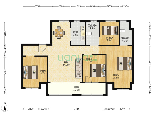 碧桂园凤凰台 4室1厅2卫 150平方