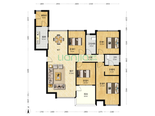 铭泰锦山府 4室1厅2卫 128平方