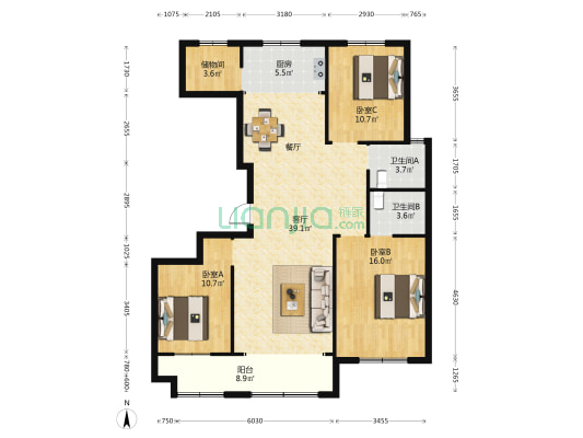 海泰慧园 3室1厅2卫 143平方