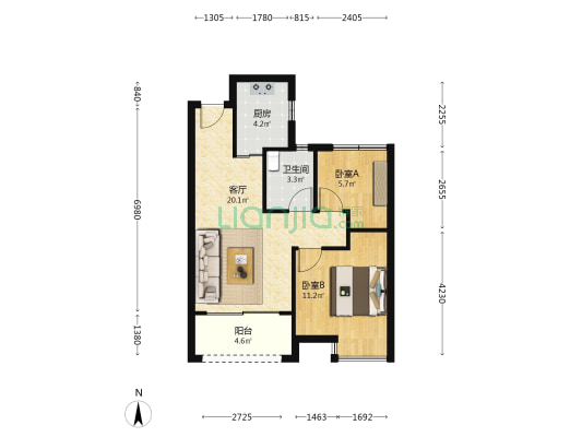 馨悦佳苑 2室1厅1卫 66平方