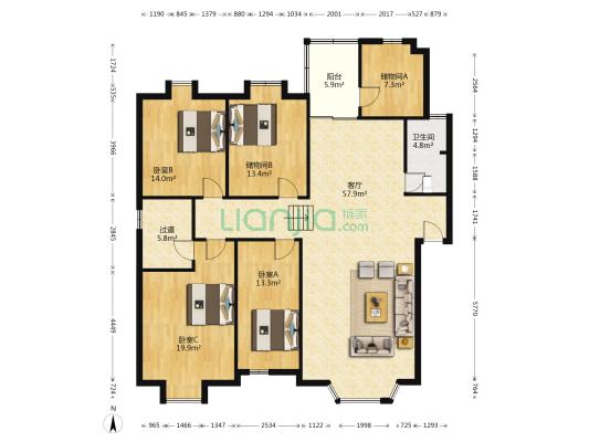 阳光苑 3室1厅1卫 161平方
