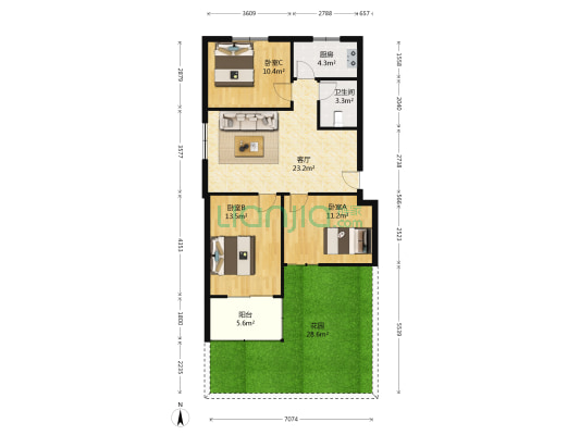 汝河路57号 3室1厅1卫 76平方