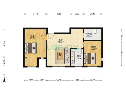 新塘组团·星河苑 2室1厅1卫 91平方