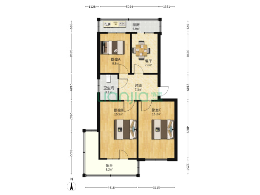 水干校宿舍 3室1厅1卫 84平方