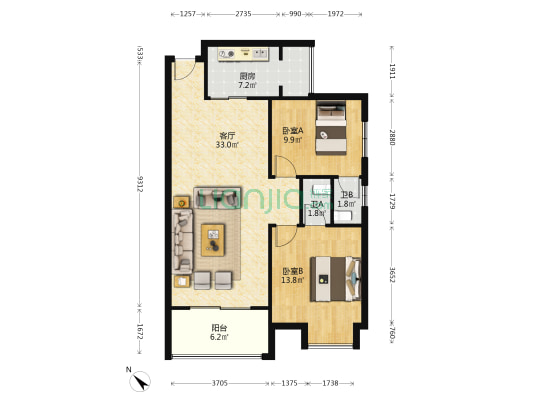 林泰华府 2室1厅2卫 101平方