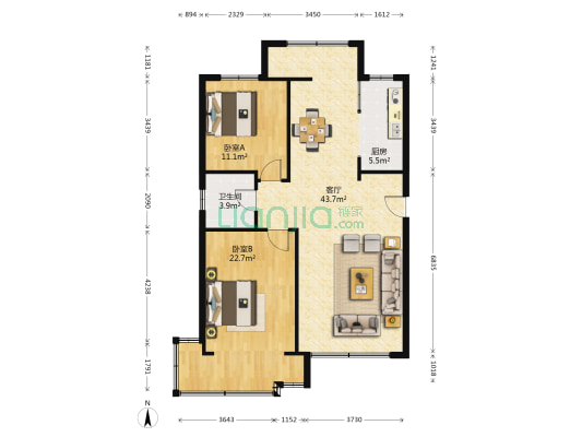 月潭半山洋房 2室1厅1卫 105平方