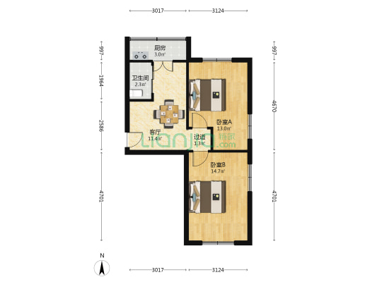 鲁美小区 2室1厅1卫 56平方