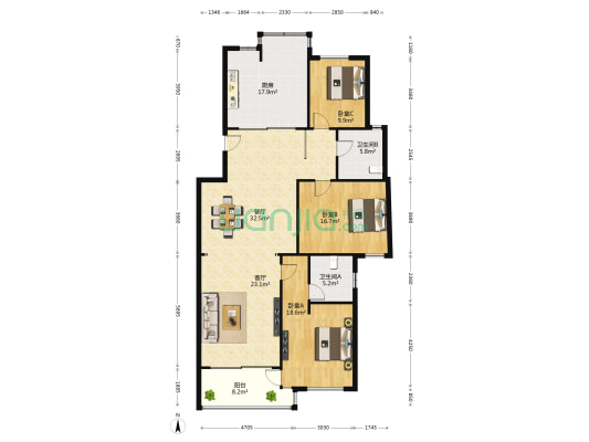 海龙山福 3室2厅2卫 162平方