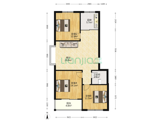 中泽七色镇 3室1厅1卫 108平方