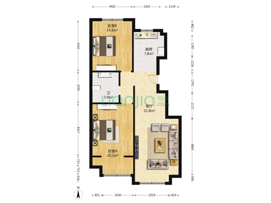 枫叶山庄 2室1厅1卫 103平方