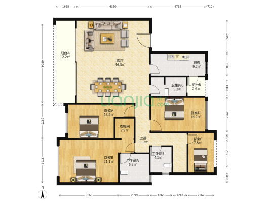 望江府春江阅 4室1厅3卫 173平方
