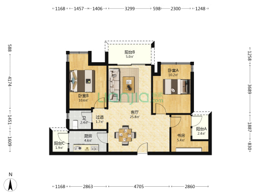 西永九号二组团 3室1厅1卫 87平方