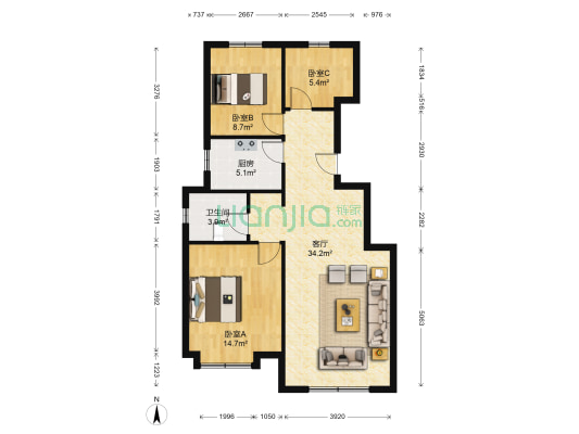 华远棠悦逸棠苑 3室1厅1卫 97平方