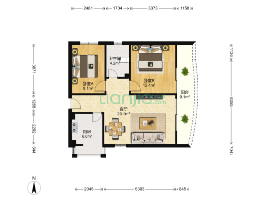 芝芝城市花园 2室1厅1卫 79平方