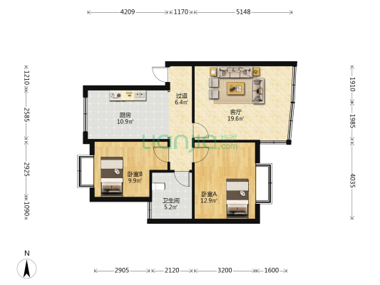 华榕商厦 2室1厅1卫 82平方