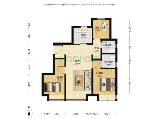 合生me悦南区 3室1厅2卫 95平方