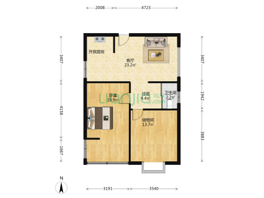 曙光名阁 1室1厅1卫 79平方