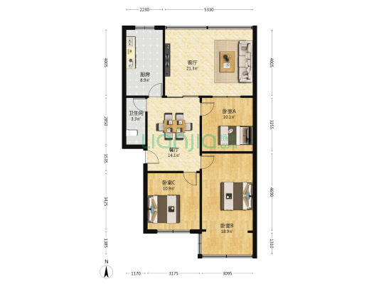 宅吉路7号 3室2厅1卫 77平方