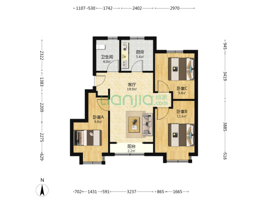 禹洲悦府 3室1厅1卫 89平方