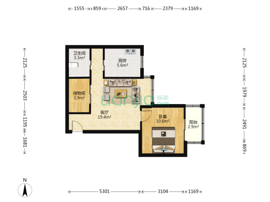 双河北里 1室1厅1卫 67平方