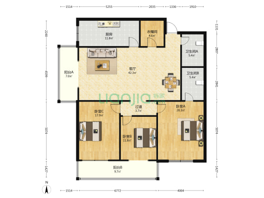 阅溪璟园 3室1厅2卫 180平方