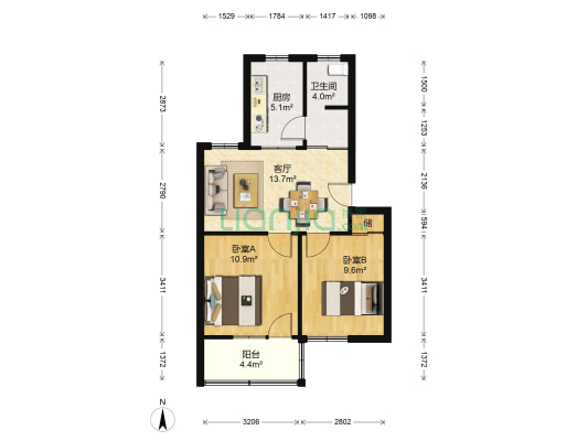 新华五村 2室1厅1卫 63平方