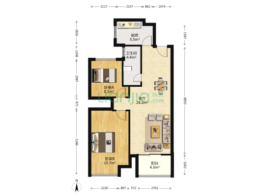 万锦豪庭·北苑 2室1厅1卫 88平方