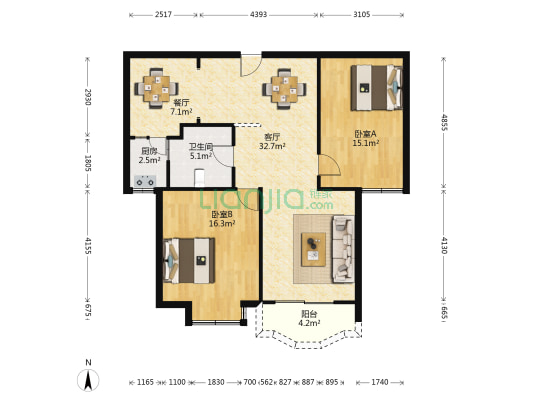 华荣上海城 2室2厅1卫 113平方
