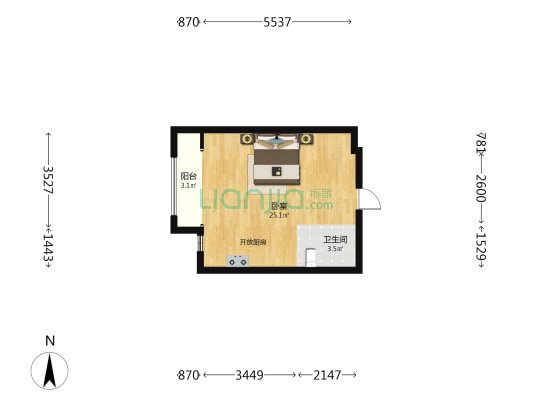 欢乐颂 1室0厅1卫 49平方