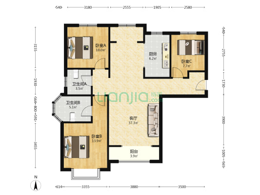 满两年 已装修 未住 全实木家具-户型图