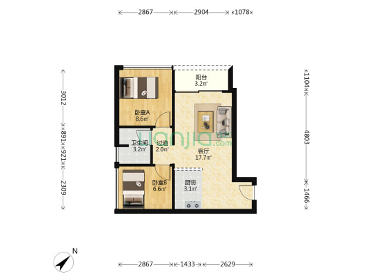 中晟会港湾 2室1厅1卫 67平方