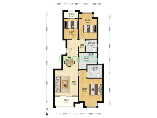 新城悦隽时代 3室1厅2卫 94平方