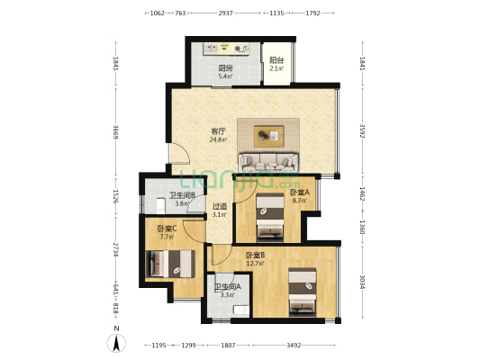 宸德公馆 3室1厅2卫 93平方