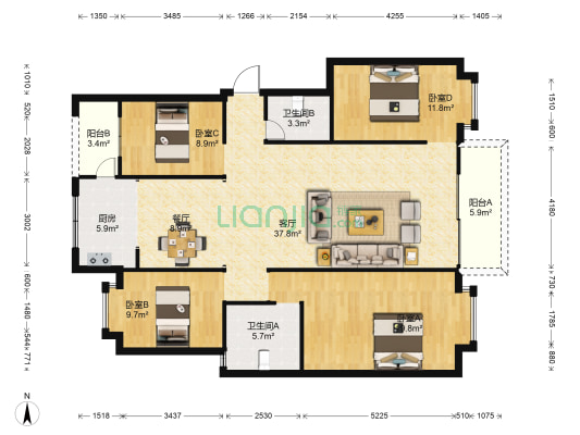 广福小区二区 4室2厅2卫 143平方